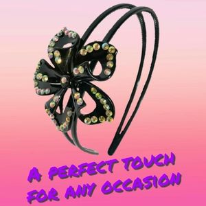 Rhinestone Bling Flower Dble. Thin Skinny Hairband